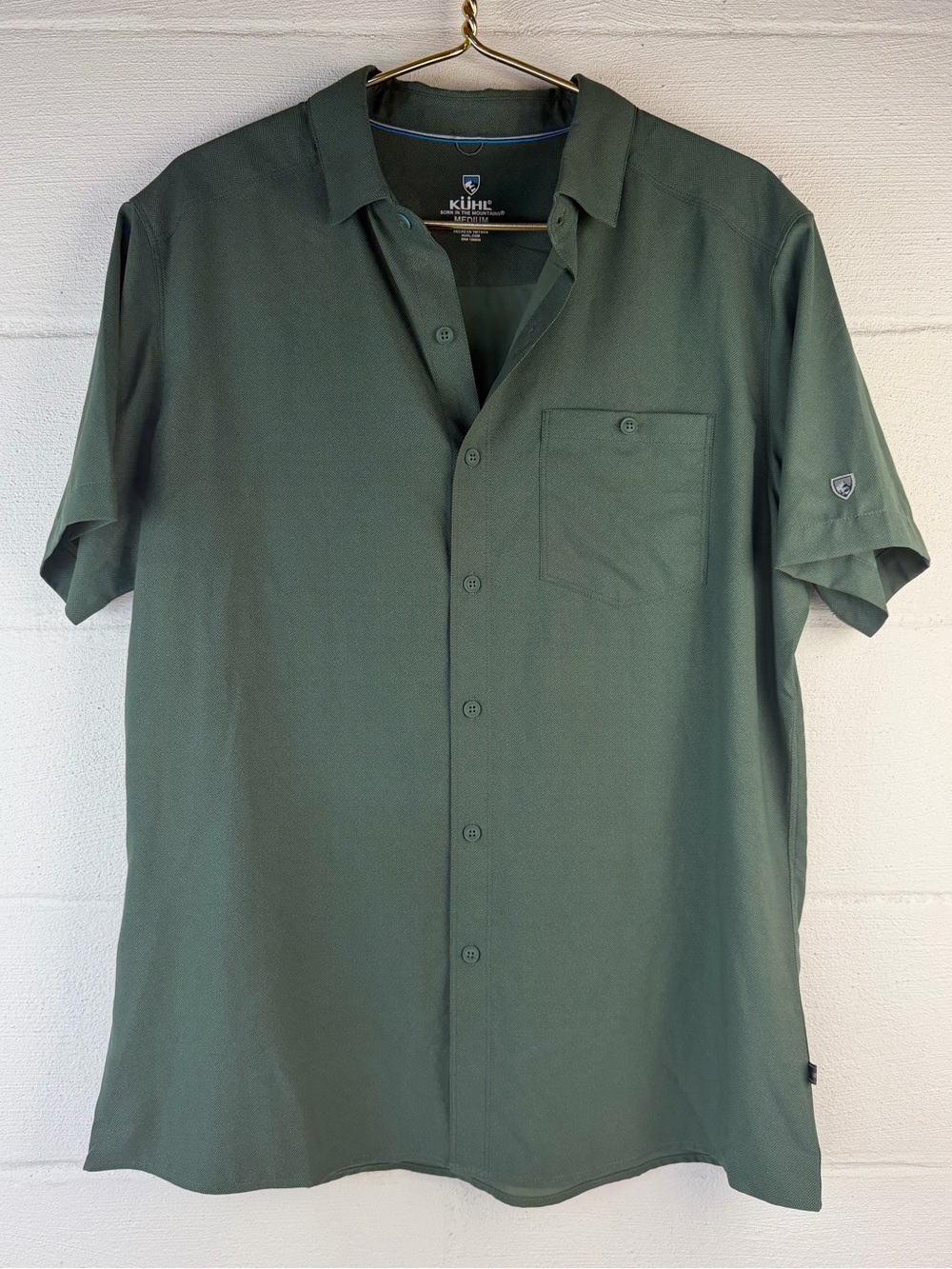 Kuhl Persuadr Green Short Sleeve Button Up Shirt, Medium